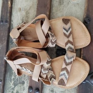 Size 38 Brown with beading Aspiga hand made leather sandals